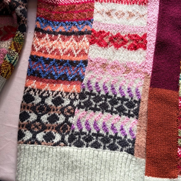 Anthropologie Boho Abstract Multicolor Patchwork Open Cardigan Sweater 1X/2X - Picture 11 of 16